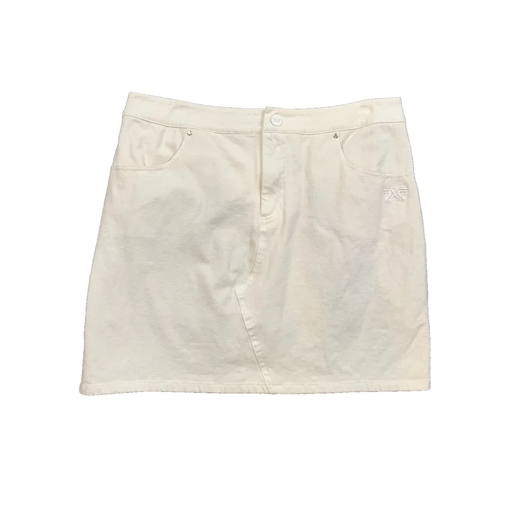 PXG Skort Womens L Large White Embroidered Logo Zipper Pockets Lined Denim Golf